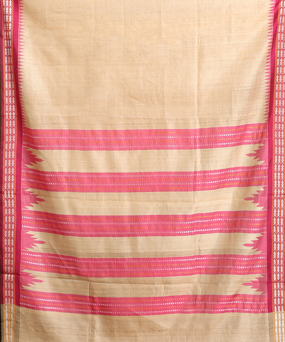 Beige_Handloom_Pure_Kosa_Silk_Saree_With_Pink_Temple_Border_WeaverStory_05