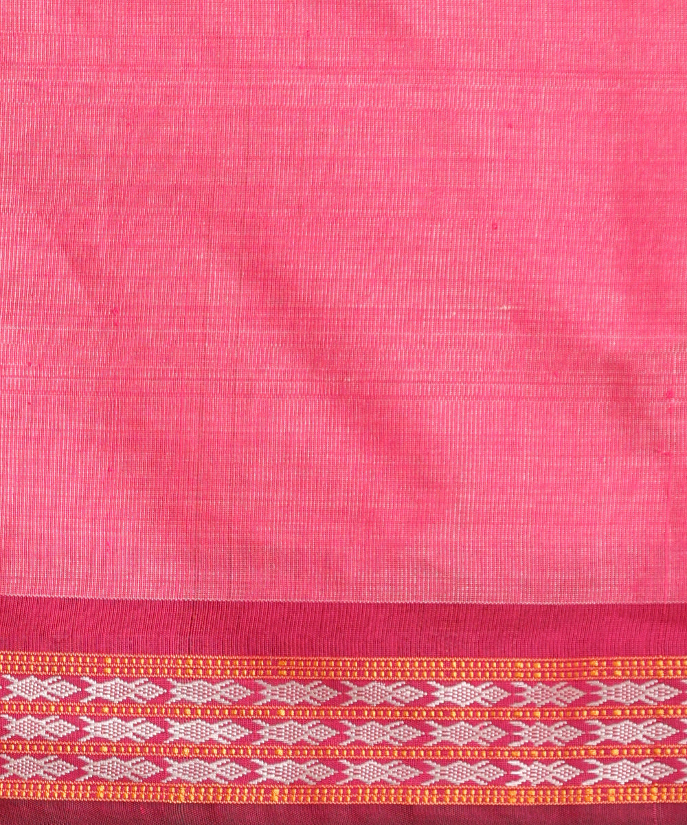 Beige_Handloom_Pure_Kosa_Silk_Saree_With_Pink_Temple_Border_WeaverStory_06