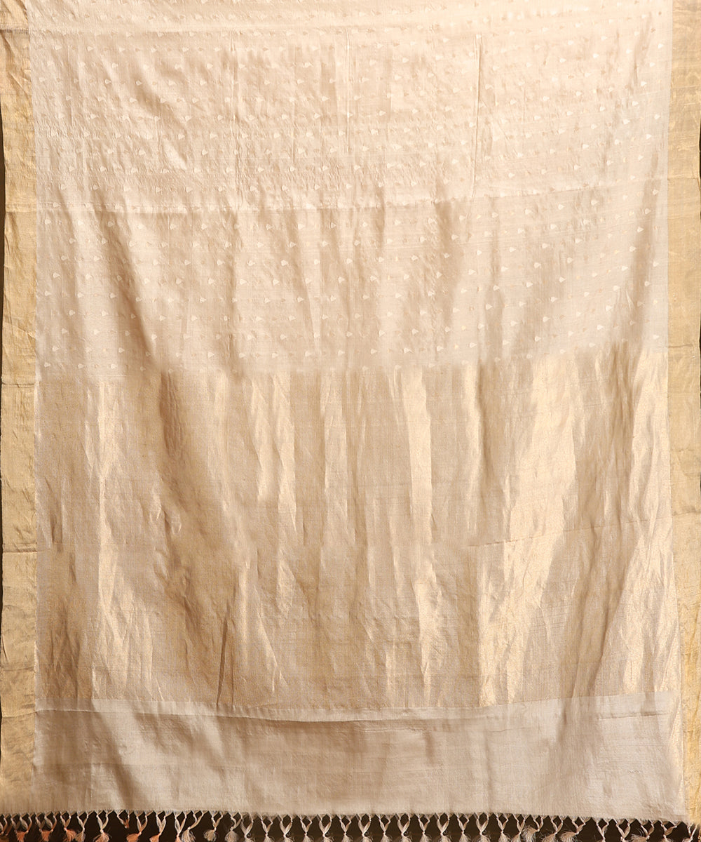 Beige_Handloom_Pure_Kosa_Silk_Saree_With_Golden_Booti_WeaverStory_05