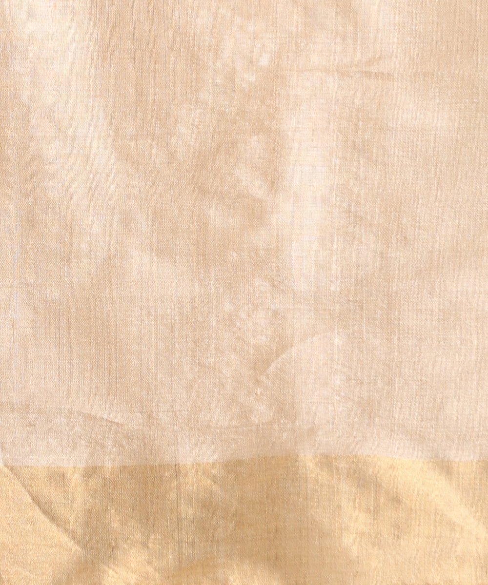 Beige_Handloom_Pure_Kosa_Silk_Saree_With_Golden_Booti_WeaverStory_06