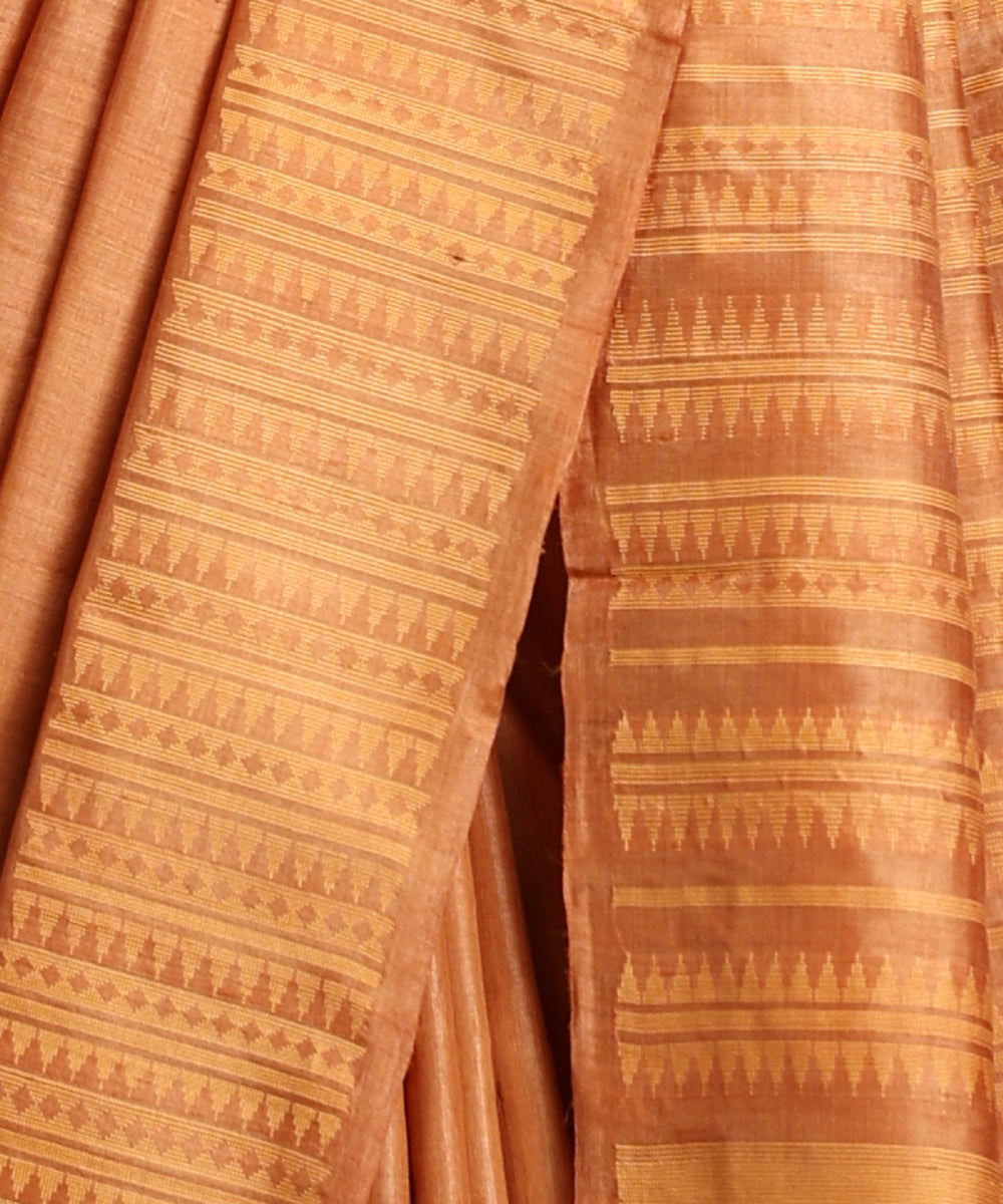 Rust_Peach_Handloom_Pure_Kosa_Silk_Saree_With_Thik_Border_WeaverStory_04