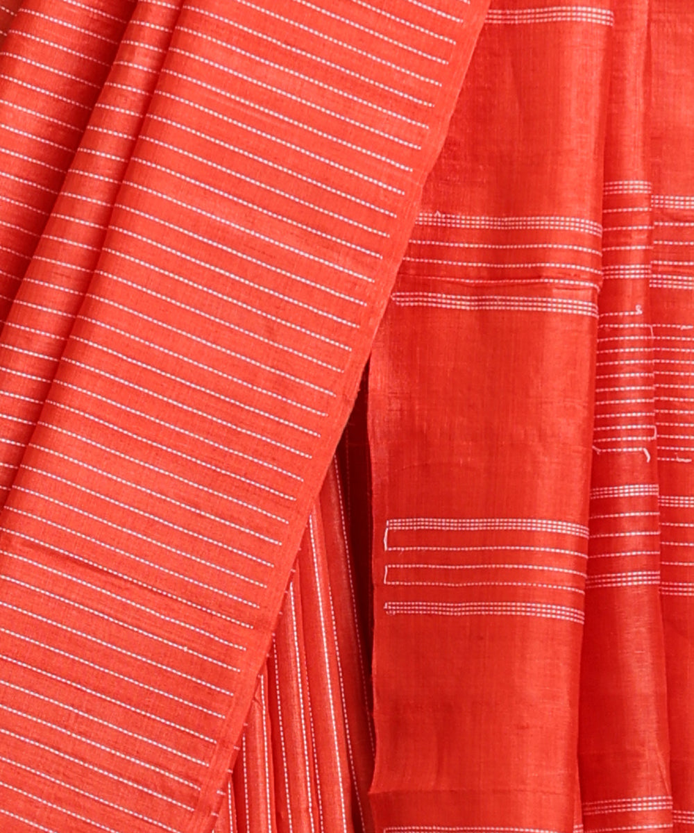 Deep_Orange_Handloom_Pure_Kosa_Silk_Striped_Saree_WeaverStory_04