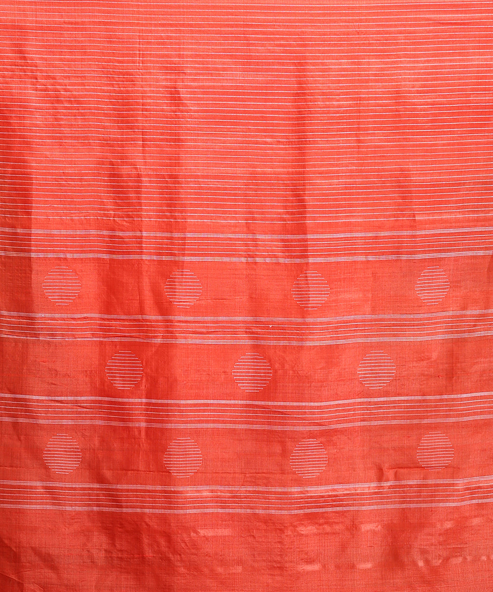Deep_Orange_Handloom_Pure_Kosa_Silk_Striped_Saree_WeaverStory_05