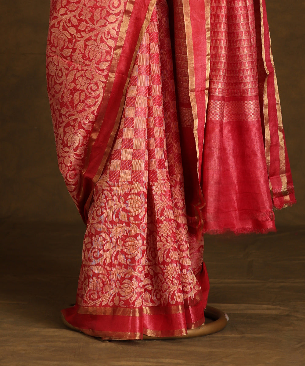 Pink_Handloom_Pure_Kosa_Silk_Saree_With_Lotus_Zari_Jaal_WeaverStory_03