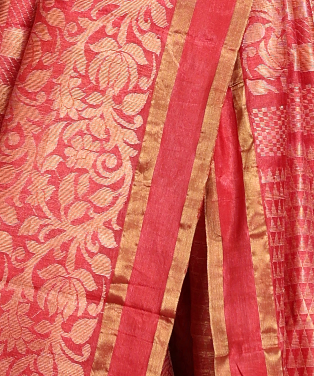 Pink_Handloom_Pure_Kosa_Silk_Saree_With_Lotus_Zari_Jaal_WeaverStory_04