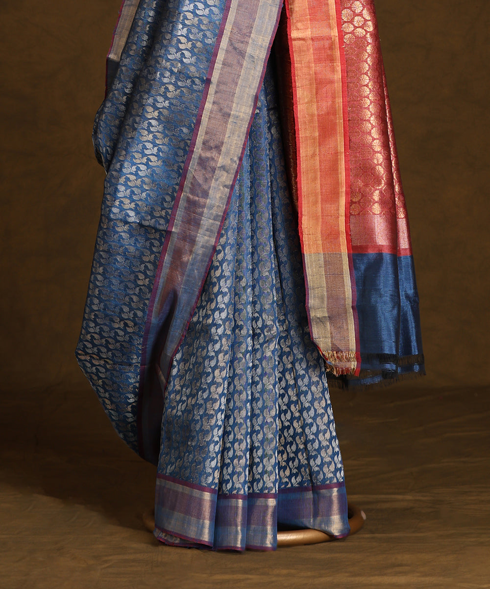 Handloom_Blue_Pure_Kosa_Silk_Saree_With_Purple_Zari_Border_WeaverStory_03