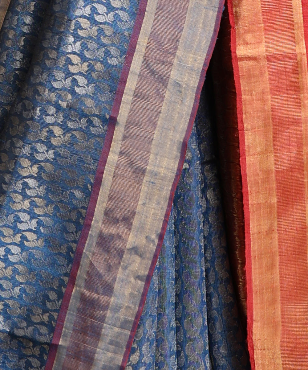 Handloom_Blue_Pure_Kosa_Silk_Saree_With_Purple_Zari_Border_WeaverStory_04