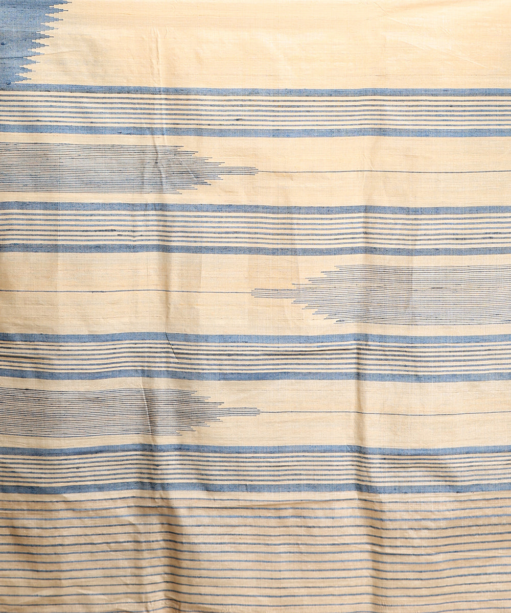 Handloom_Beige_Pure_Kosa_Silk_Saree_With_Blue_Border_WeaverStory_05