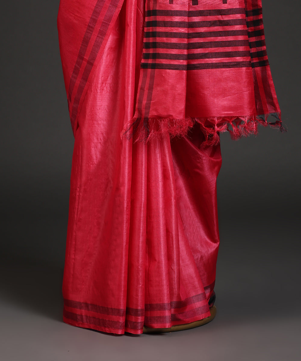 Rani_Pink_Handloom_Plain_Pure_Kosa_Silk_Saree_WeaverStory_03