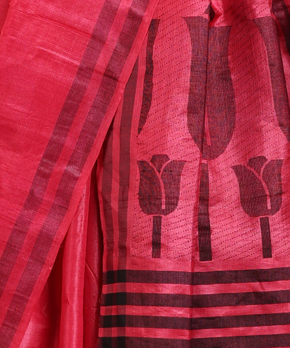 Rani_Pink_Handloom_Plain_Pure_Kosa_Silk_Saree_WeaverStory_04