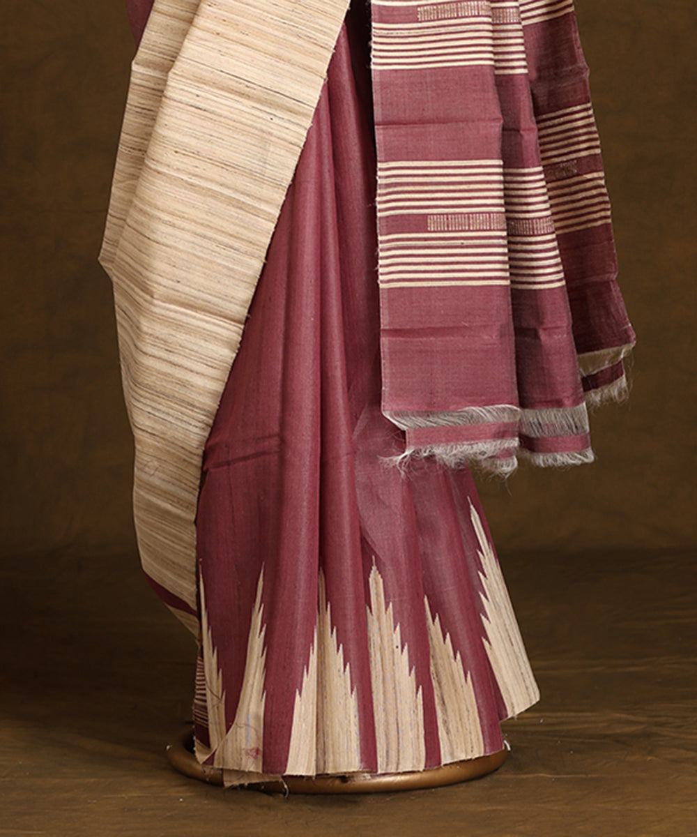 Onion_Pink_Handloom_Pure_Kosa_Silk_Saree_With_Beige_Temple_Border_WeaverStory_03