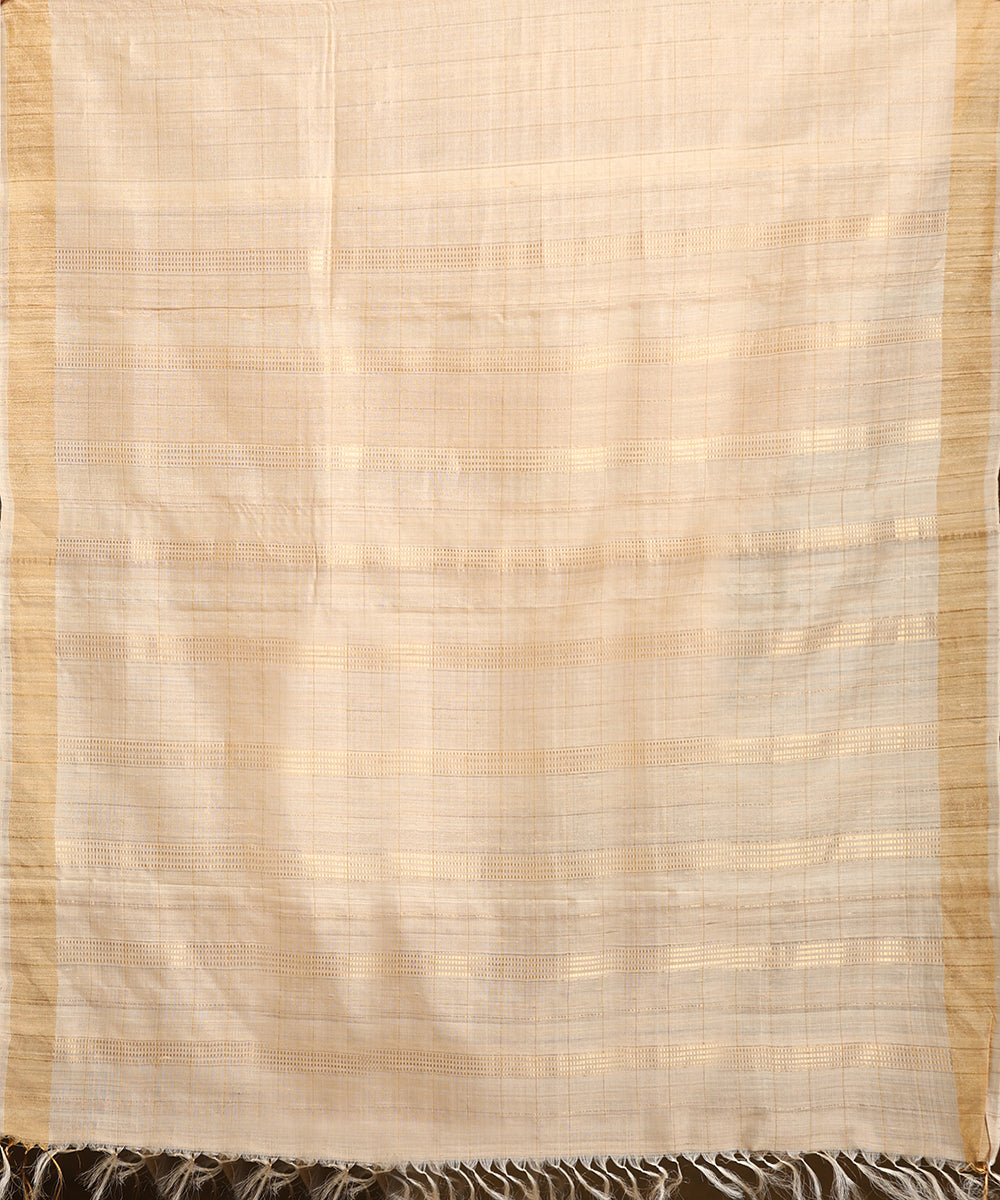 Handloom_Beige_Pure_Kosa_Silk_Saree_With_Checks_And_Thin_Border_WeaverStory_05