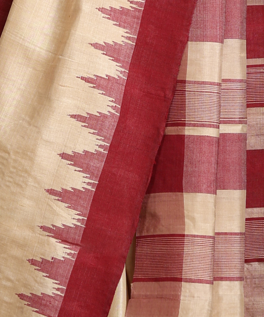 Cream_Handloom_Pure_Kosa_Silk_Saree_With_Maroon_Temple_Border_WeaverStory_04