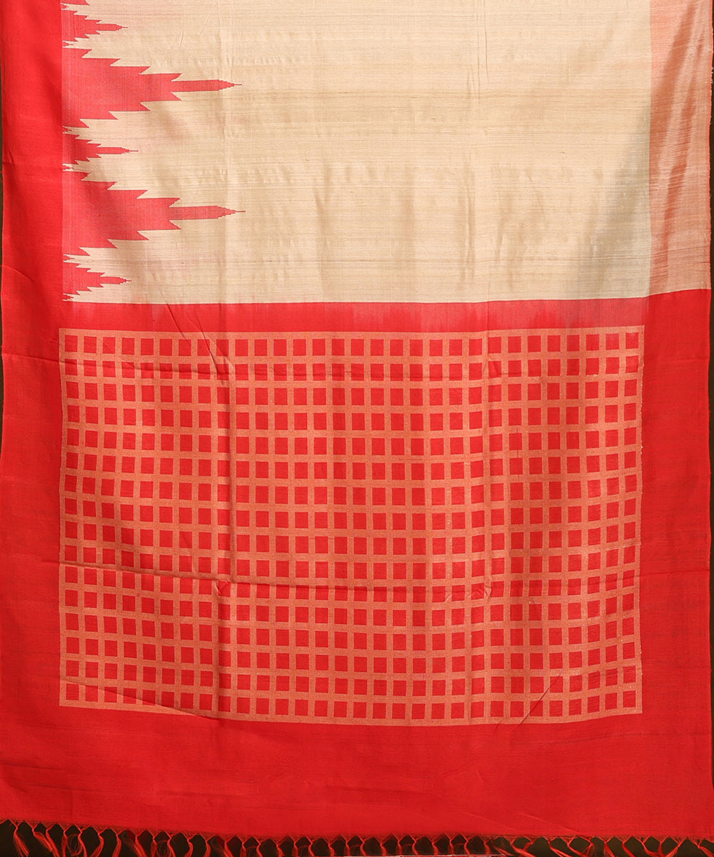 Cream_Handloom_Pure_Kosa_Silk_Saree_With_Red_Temple_Border_WeaverStory_05