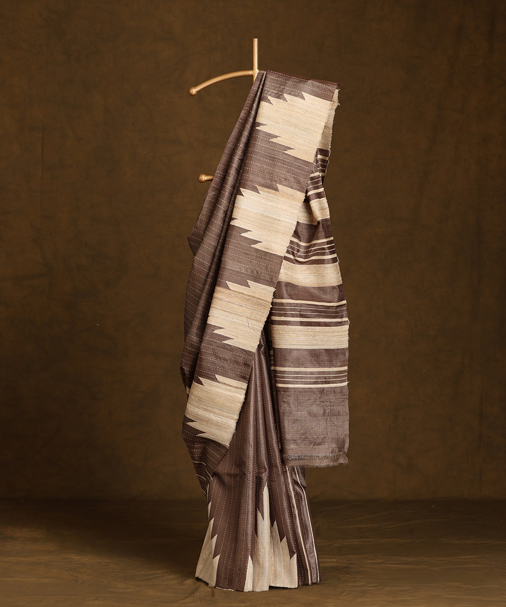 Handloom_Toosh_Pure_Kosa_Silk_Striped_Saree_With_Beige_Temple_Border_WeaverStory_01