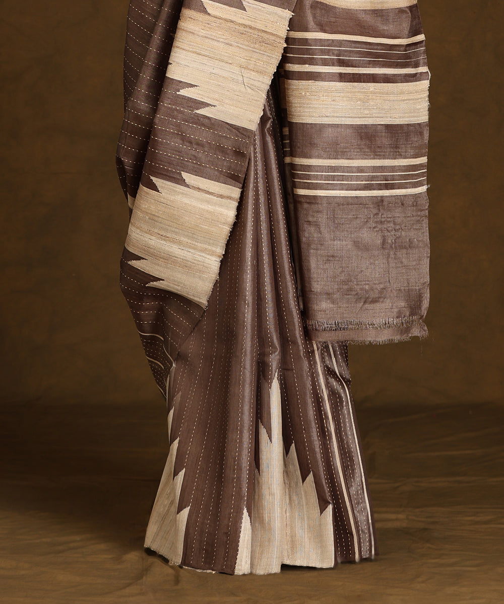 Handloom_Toosh_Pure_Kosa_Silk_Striped_Saree_With_Beige_Temple_Border_WeaverStory_03