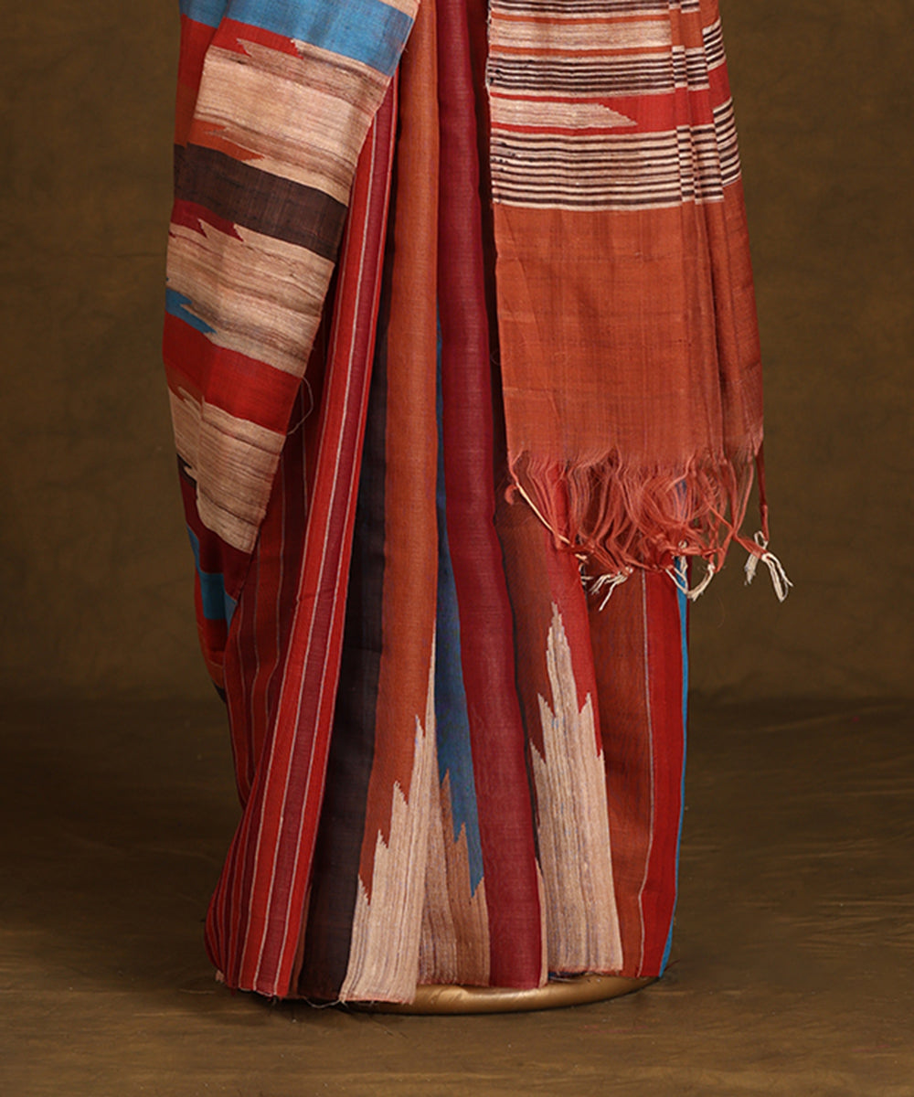 Handloom_Rust_And_Beige_Pure_Kosa_Silk_Striped_Saree_WeaverStory_03