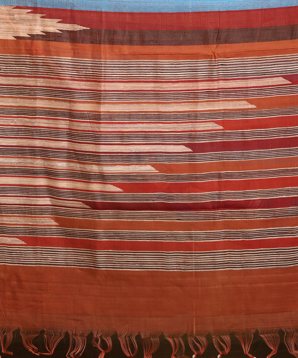 Handloom_Rust_And_Beige_Pure_Kosa_Silk_Striped_Saree_WeaverStory_05