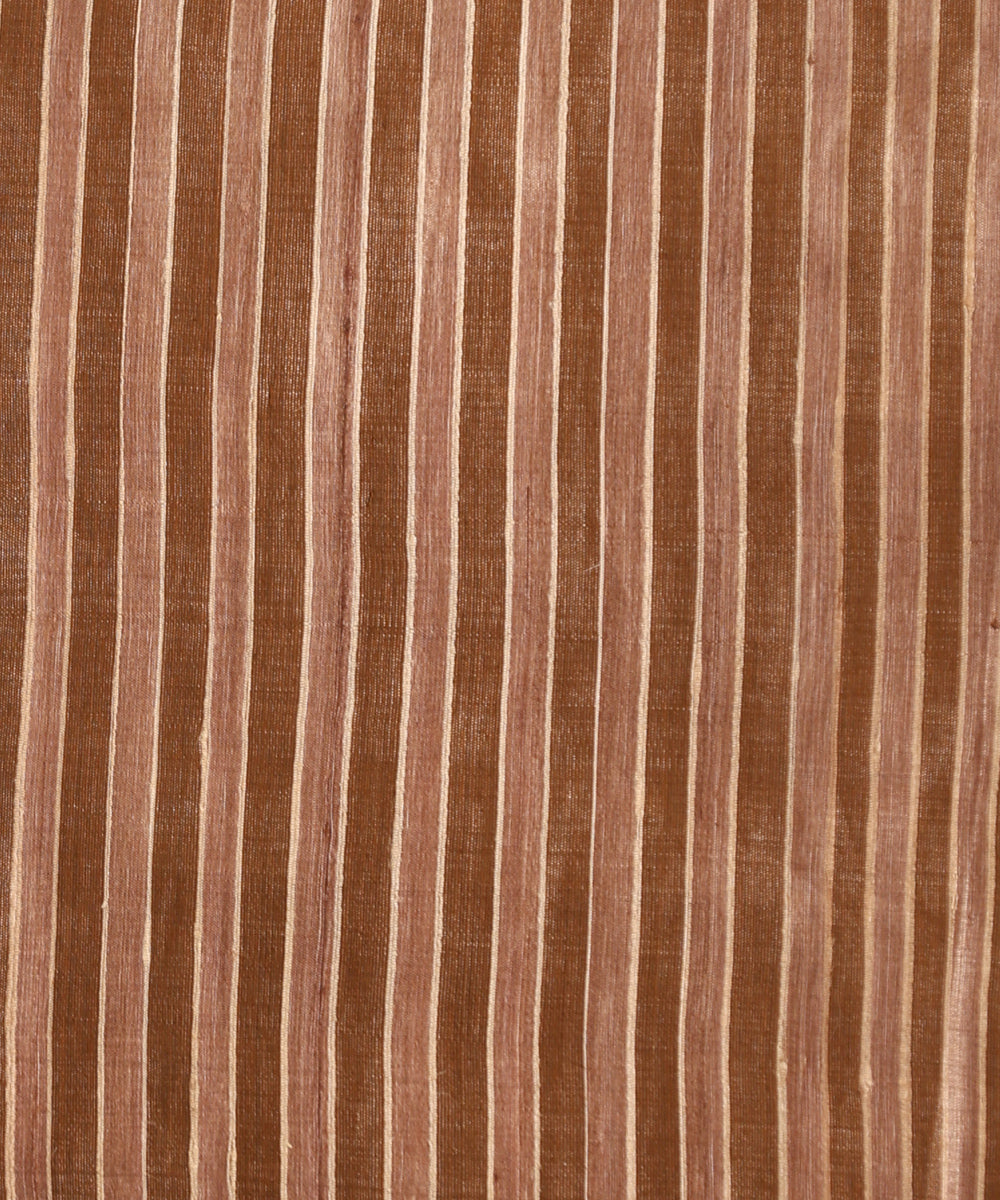 Brown_And_Beige_Handloom_Pure_Kosa_Silk_Striped_Saree_WeaverStory_06