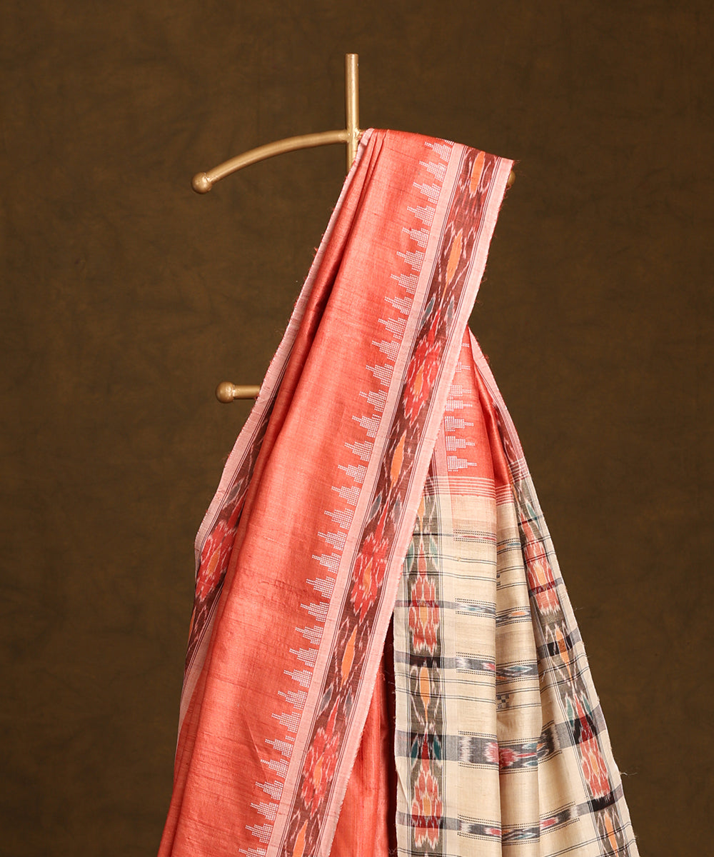 Handloom_Rust_Orange_Pure_Kosa_Silk_Saree_With_Ikat_Border_And_Palla_WeaverStory_02