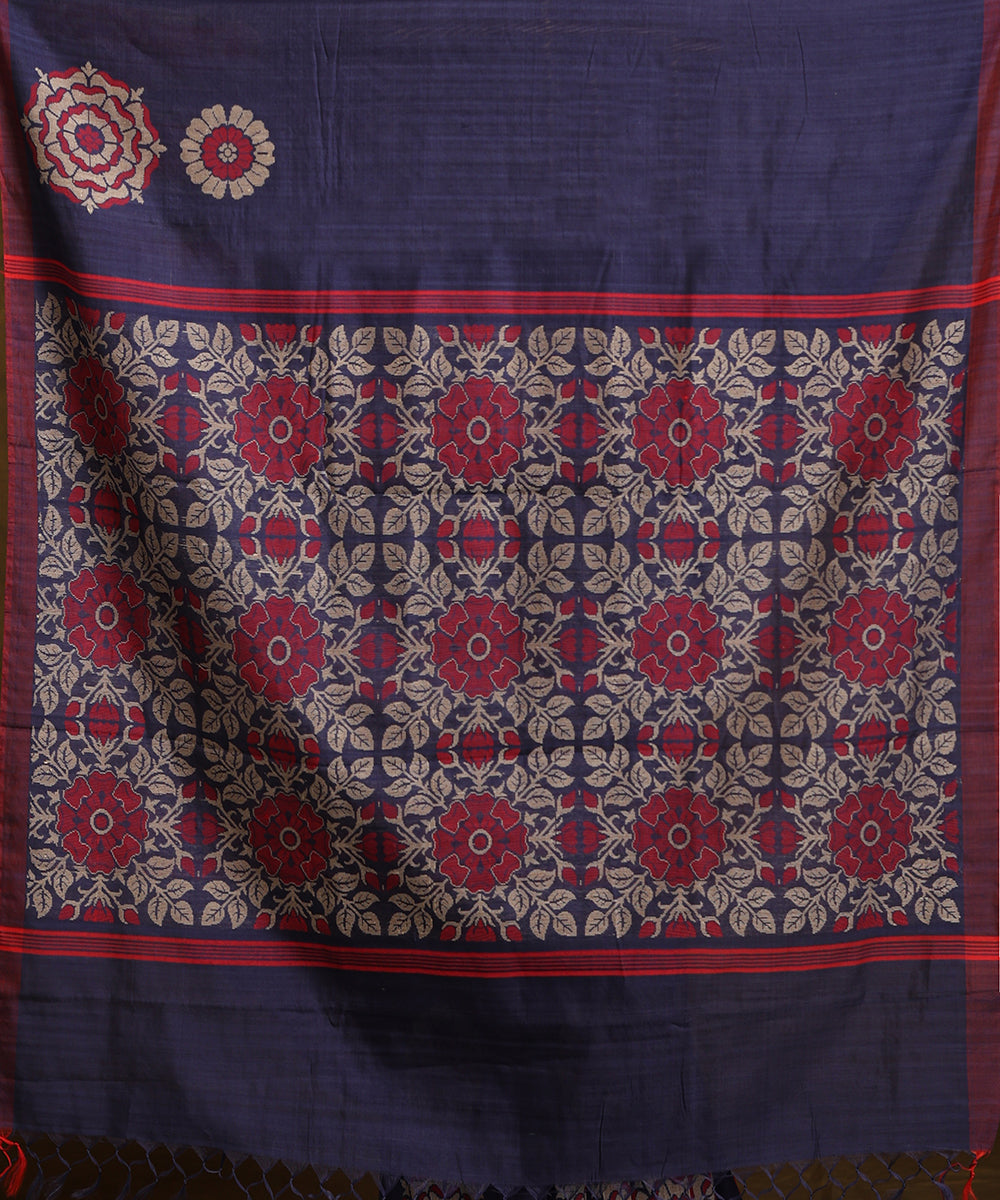 Navy_Blue_Handloom_Pure_Kosa_Silk_Saree_With_Floral_Border_And_Palla_WeaverStory_05