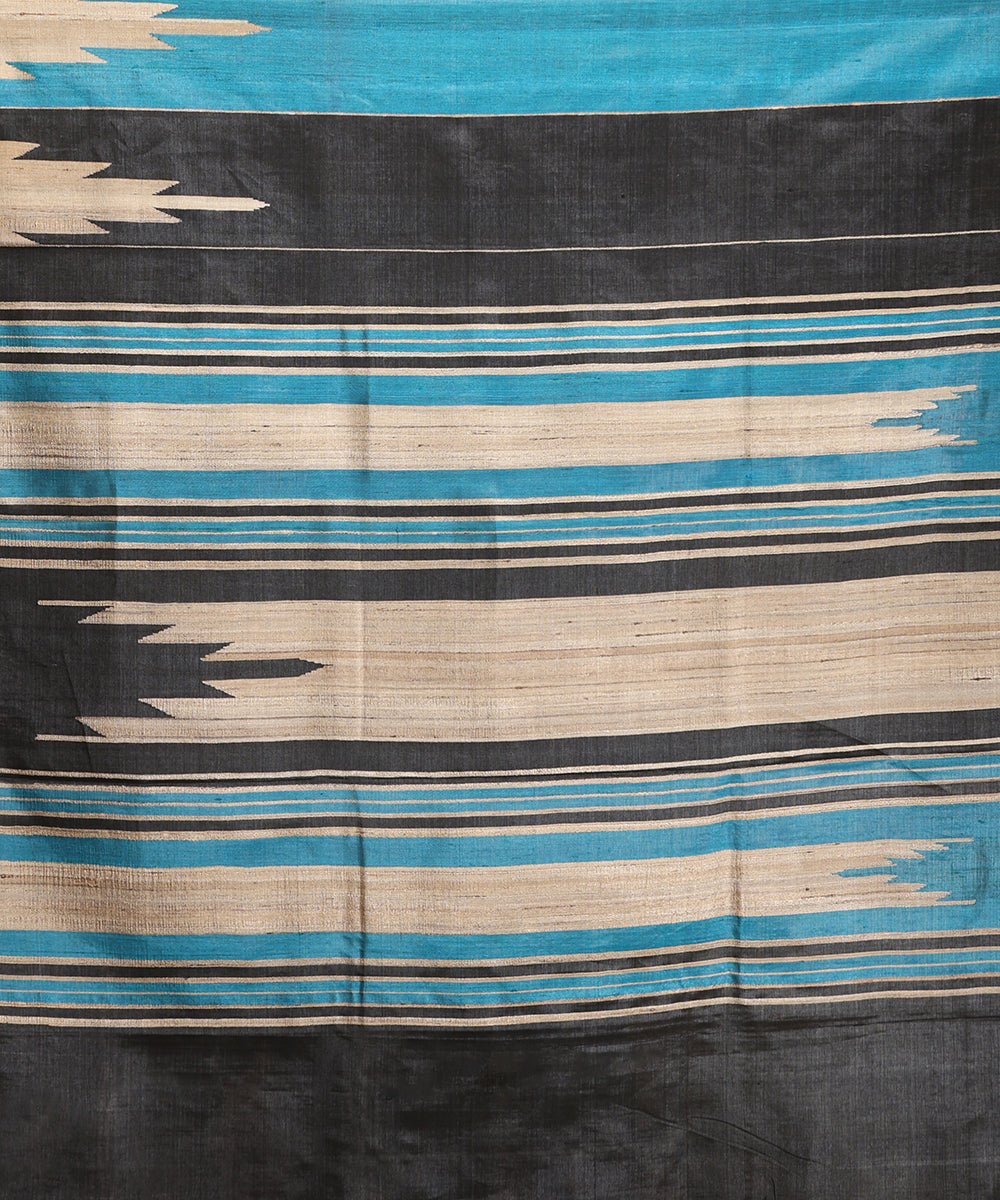 Blue_And_Black_Handloom_Pure_Kosa_Silk_Striped_Saree_With_Temple_Border_WeaverStory_05