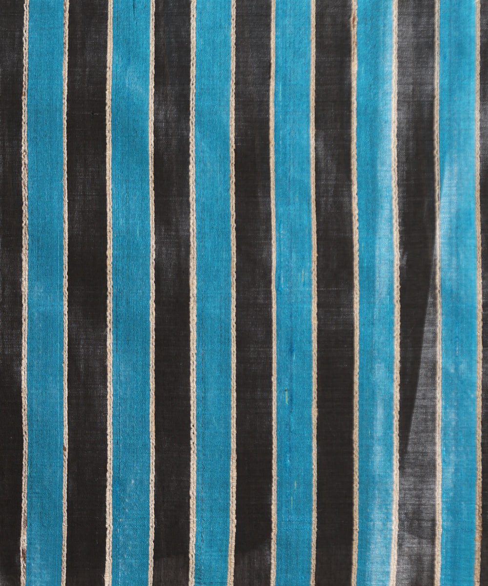 Blue_And_Black_Handloom_Pure_Kosa_Silk_Striped_Saree_With_Temple_Border_WeaverStory_06
