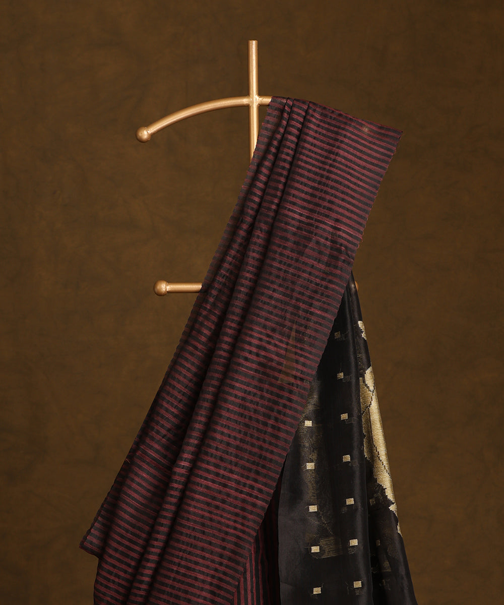Black_And_Wine_Handloom_Pure_Kosa_Silk_Striped_Saree_WeaverStory_02