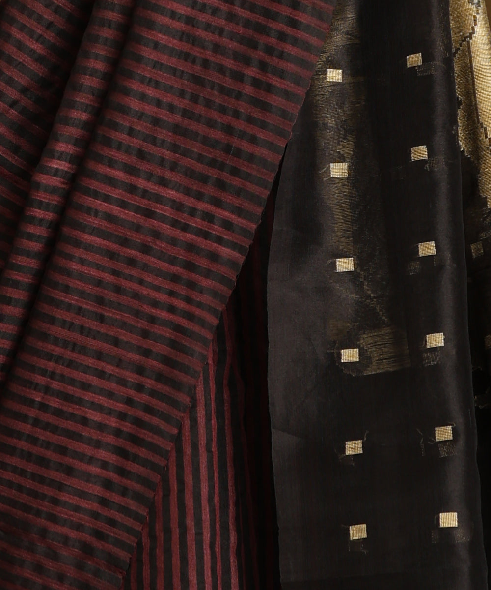 Black_And_Wine_Handloom_Pure_Kosa_Silk_Striped_Saree_WeaverStory_04
