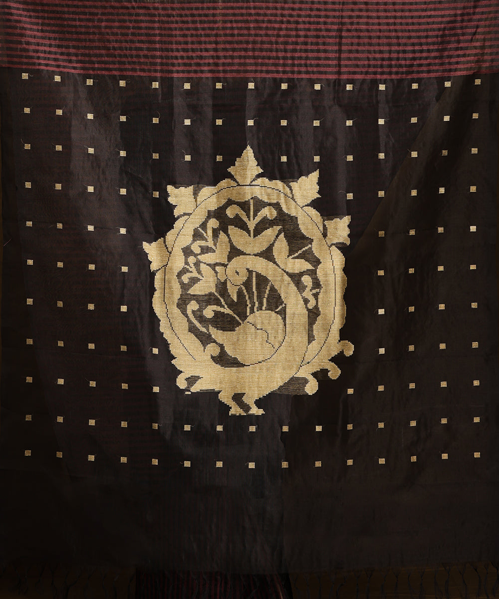 Black_And_Wine_Handloom_Pure_Kosa_Silk_Striped_Saree_WeaverStory_05