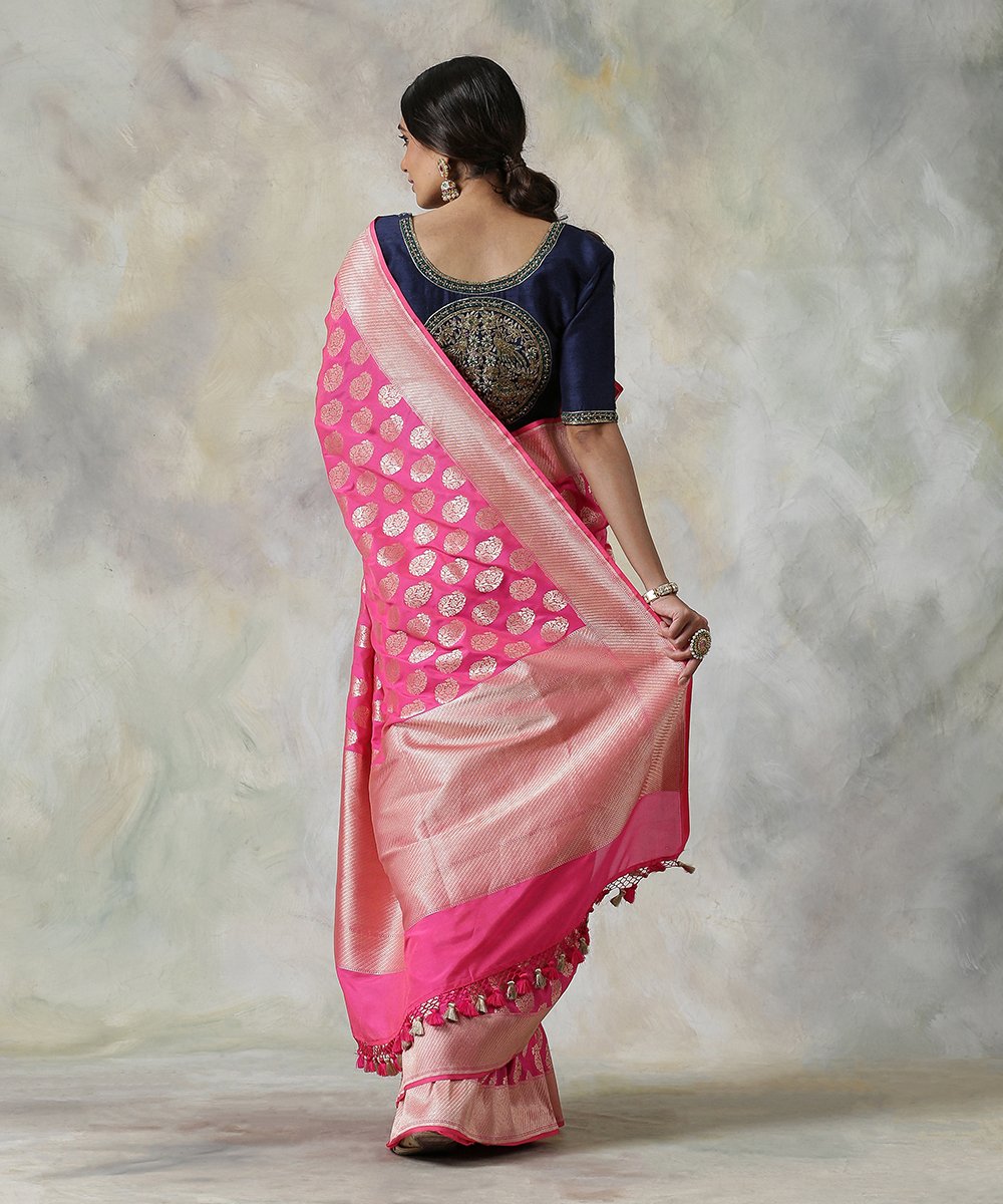 Shocking_Pink_Handloom_Banarasi_Saree_With_All_Over_Zari_Booti_Design_WeaverStory_03
