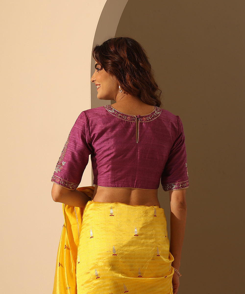 Purple_Raw_Silk_Blouse_With_Resham_And_Zardozi_Work_WeaverStory_03