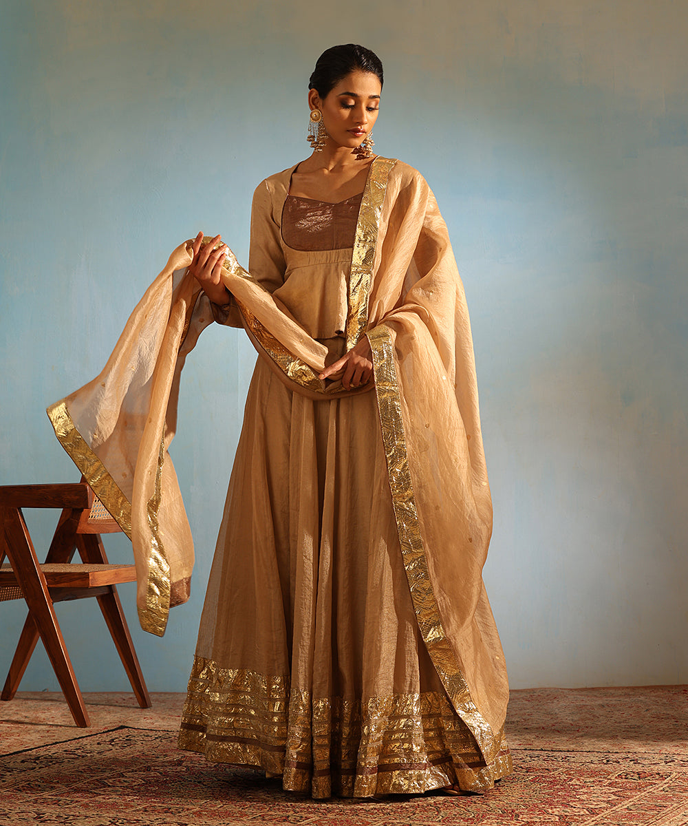 Beige_Handcrafted_Tissue_Silk_Lehenga_Set_With_Organza_Dupatta_WeaverStory_01