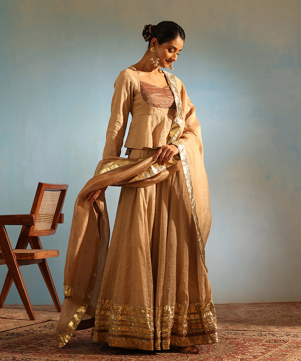 Beige_Handcrafted_Tissue_Silk_Lehenga_Set_With_Organza_Dupatta_WeaverStory_02