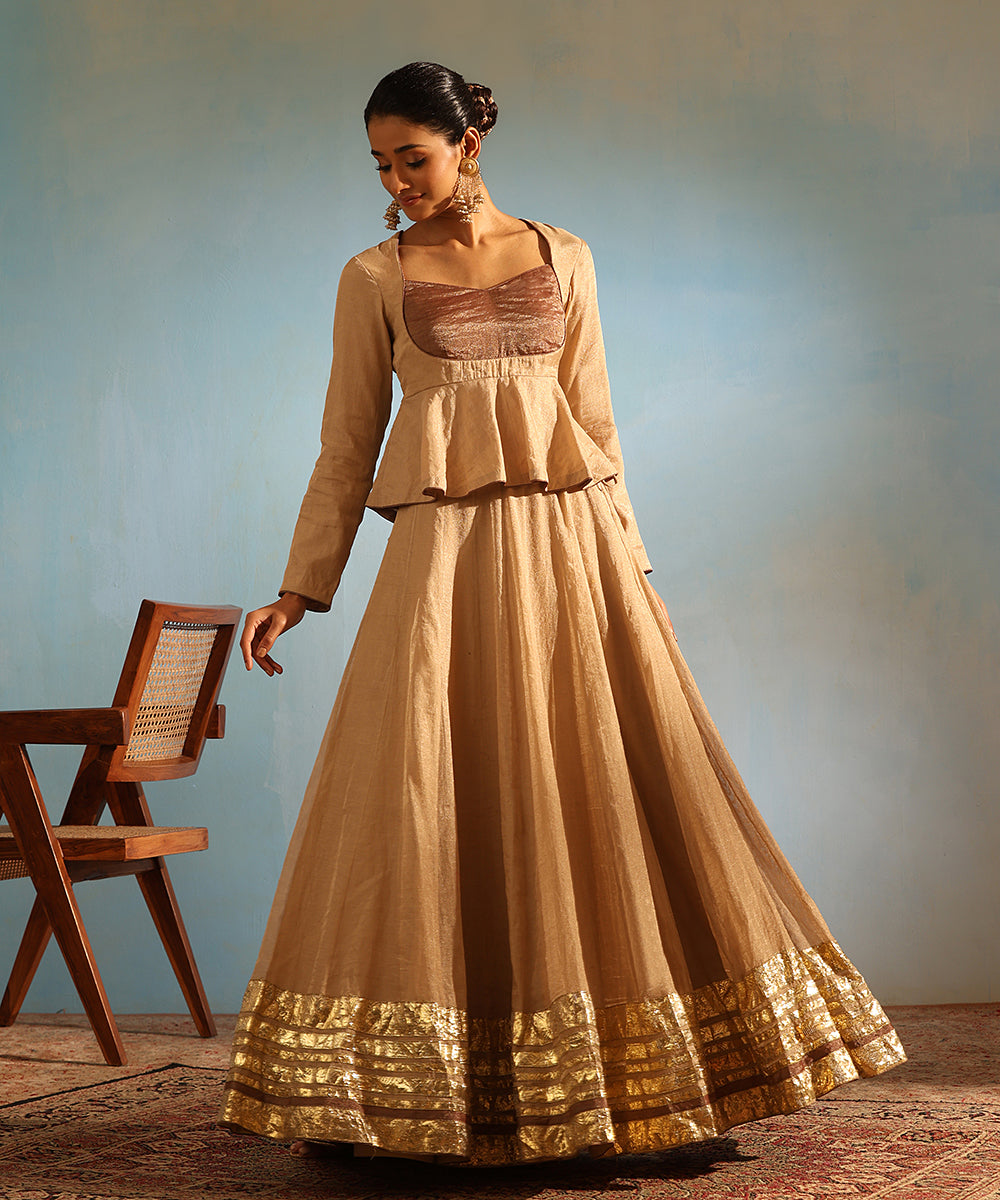 Beige_Handcrafted_Tissue_Silk_Lehenga_Set_With_Organza_Dupatta_WeaverStory_03