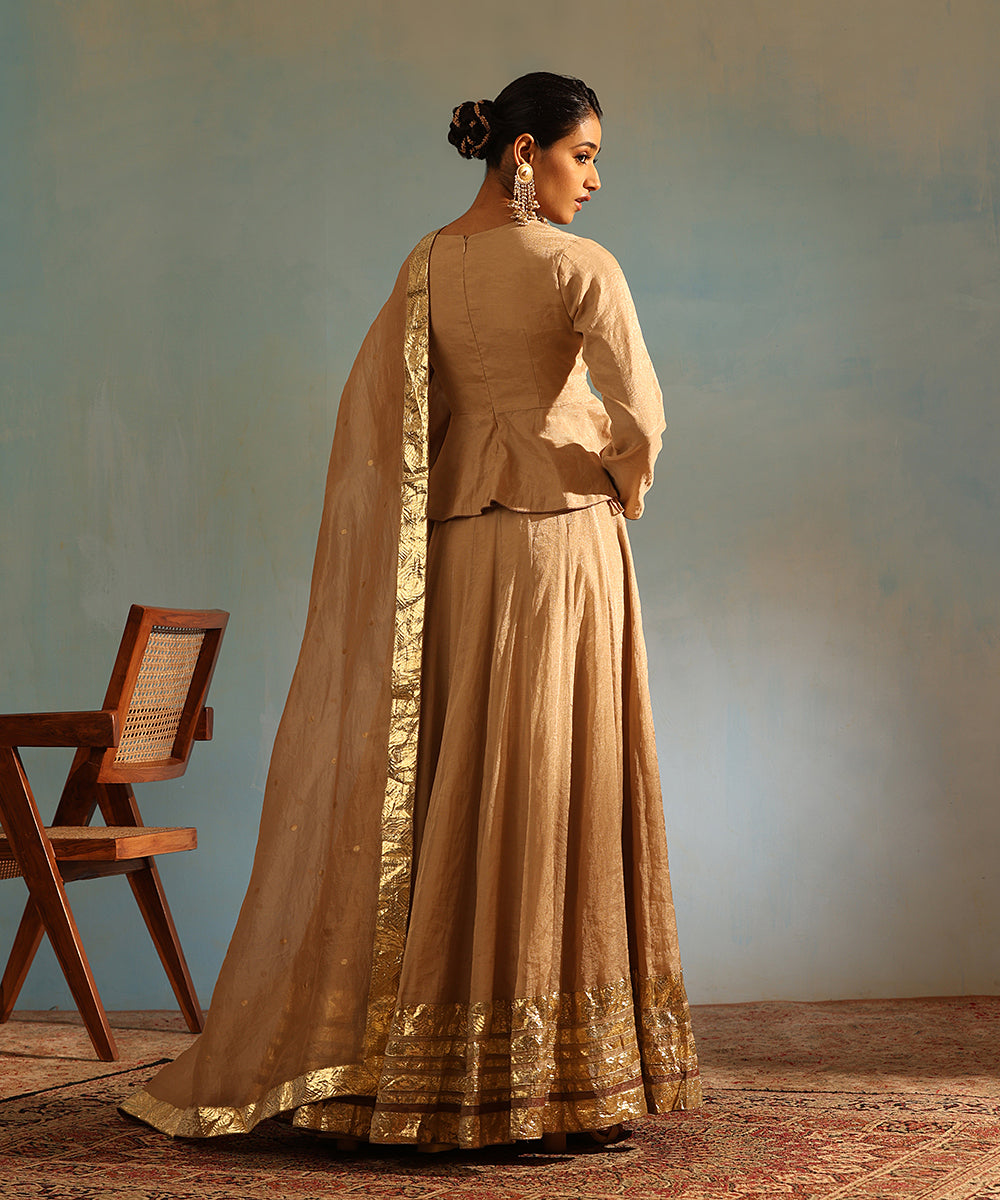 Beige_Handcrafted_Tissue_Silk_Lehenga_Set_With_Organza_Dupatta_WeaverStory_04