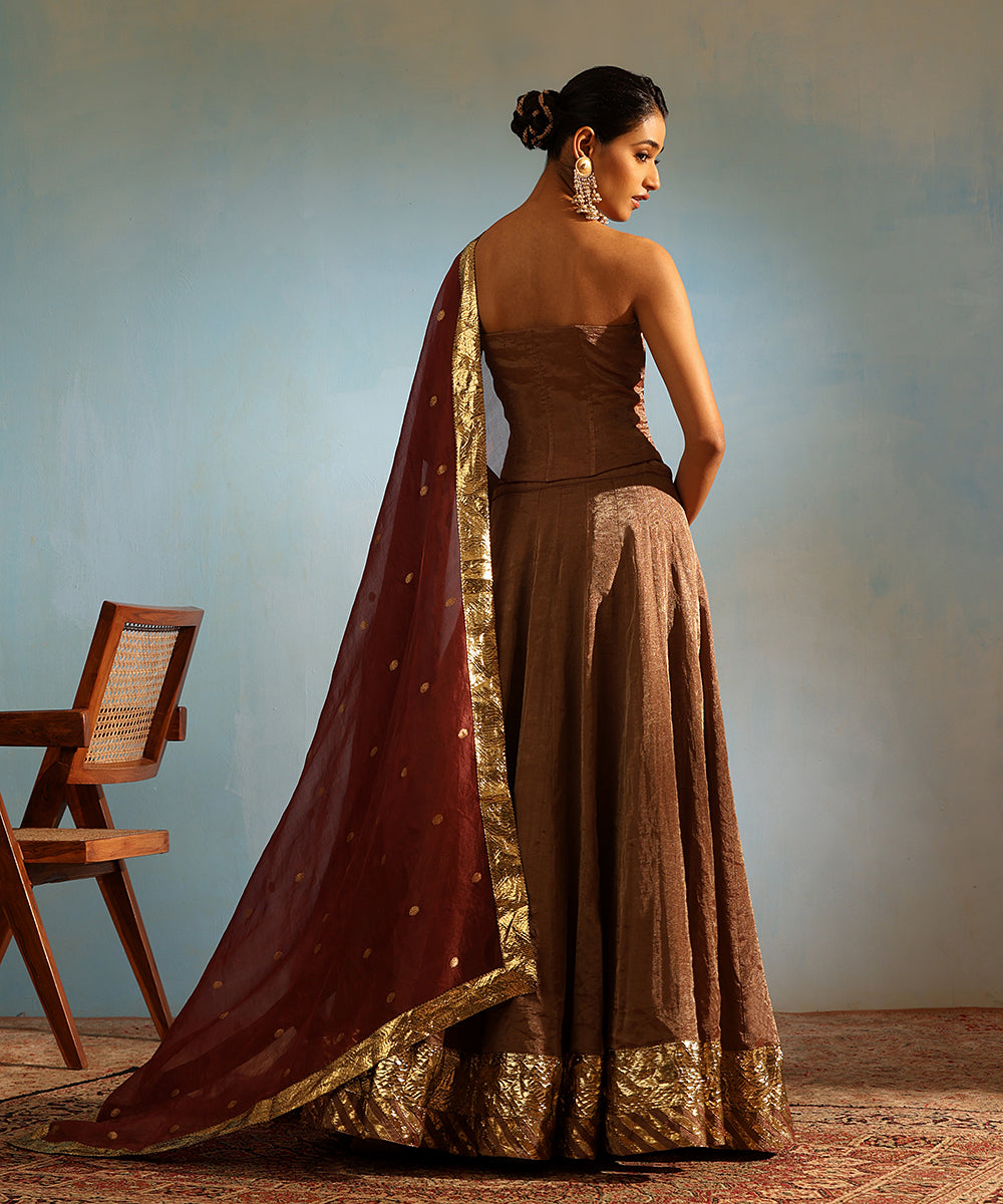 Brown_Handcrafted_Tissue_Silk_Kalidaar_Lehenga_Set_With_Organza_Dupatta_WeaverStory_03