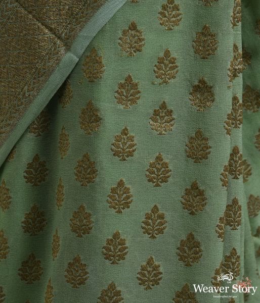 Green_antique_zari_booti_Georgette_saree_WeaverStory_03