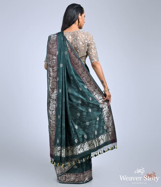 Bottle_green_and_wine_Banarasi_Tanchoi_saree_with_a_parsi_gara_weave_border_WeaverStory_04