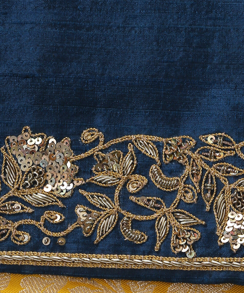 Teal_Raw_Silk_Teen_Patti_Hand_Embroidered_Blouse_Fabric_with_Zardozi_and_Dori_WeaverStory_04