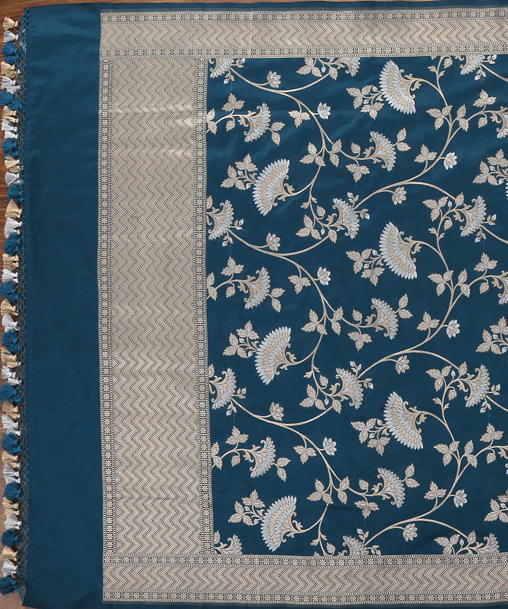 Teal_Blue_Handloom_Cutwork_Banarasi_Dupatta_with_Jangla_Design_WeaverStory_02