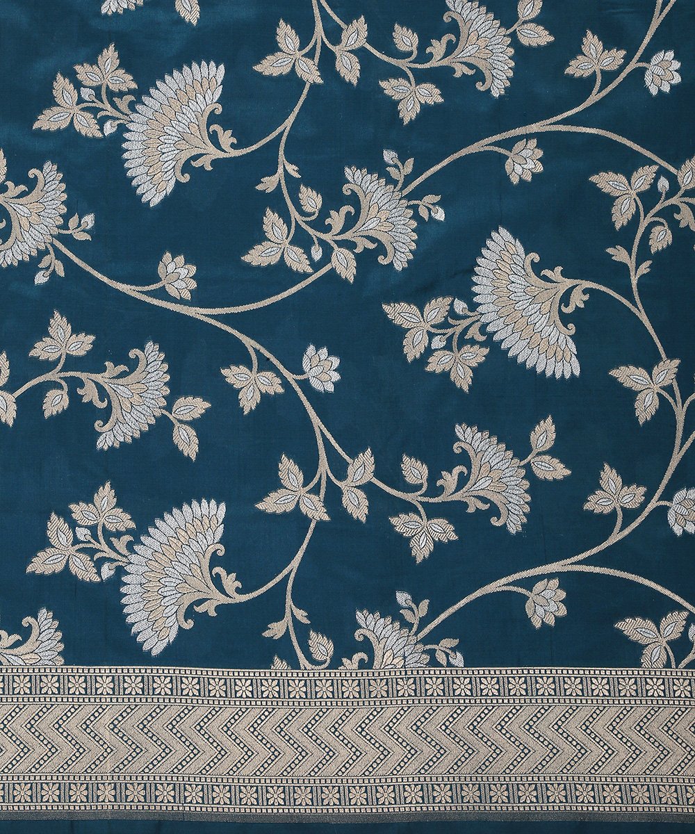 Teal_Blue_Handloom_Cutwork_Banarasi_Dupatta_with_Jangla_Design_WeaverStory_03