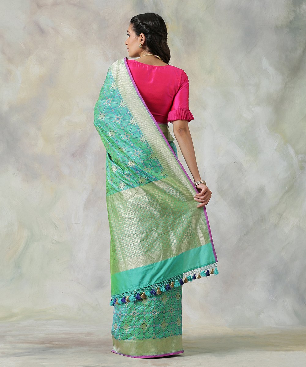 Teal_Green_Handloom_Banarasi_Patola_Saree_woven_in_Katan_Silk_with_Meenakari_WeaverStory_03