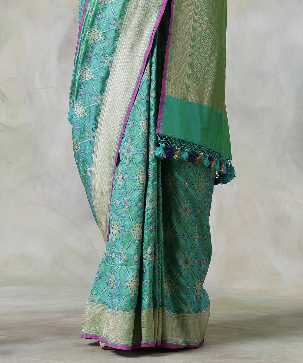 Teal_Green_Handloom_Banarasi_Patola_Saree_woven_in_Katan_Silk_with_Meenakari_WeaverStory_04