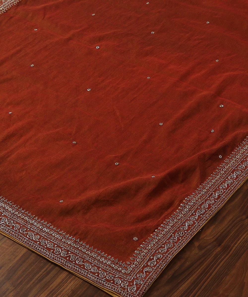 Rust_Pure_Handloom_Cotton_Tissue_Dupatta_with_Hand_Embroidery_Zardozi_Borders_WeaverStory_03