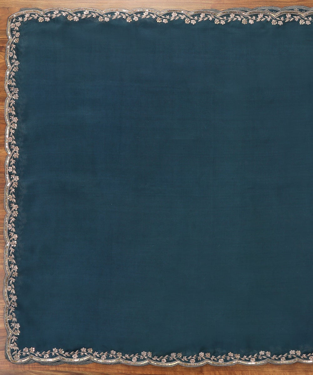 Teal_Green_Handloom_Organza_Dupatta_with_Zardozi_Scalloped_border_WeaverStory_02