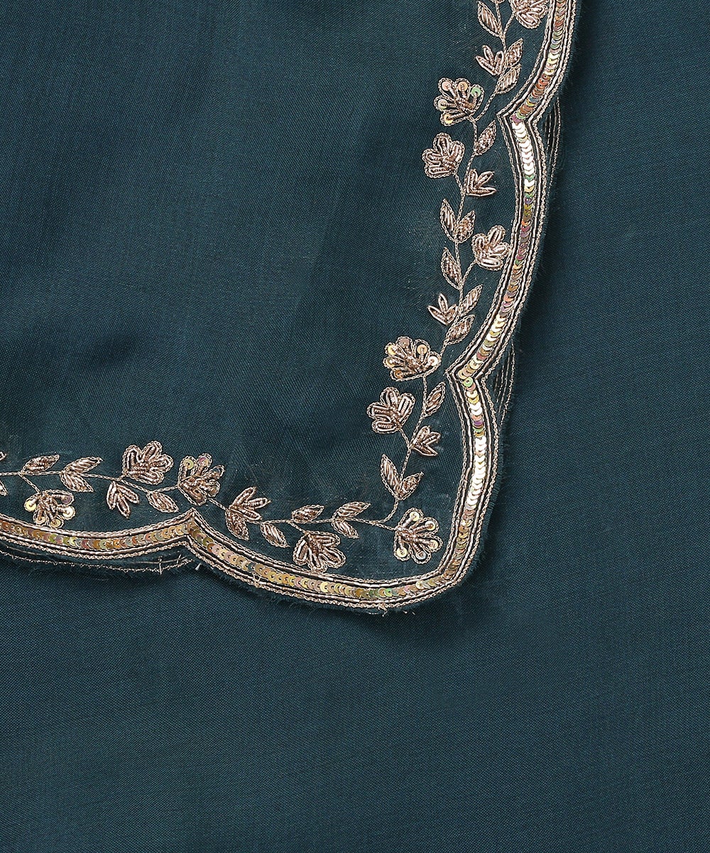 Teal_Green_Handloom_Organza_Dupatta_with_Zardozi_Scalloped_border_WeaverStory_04
