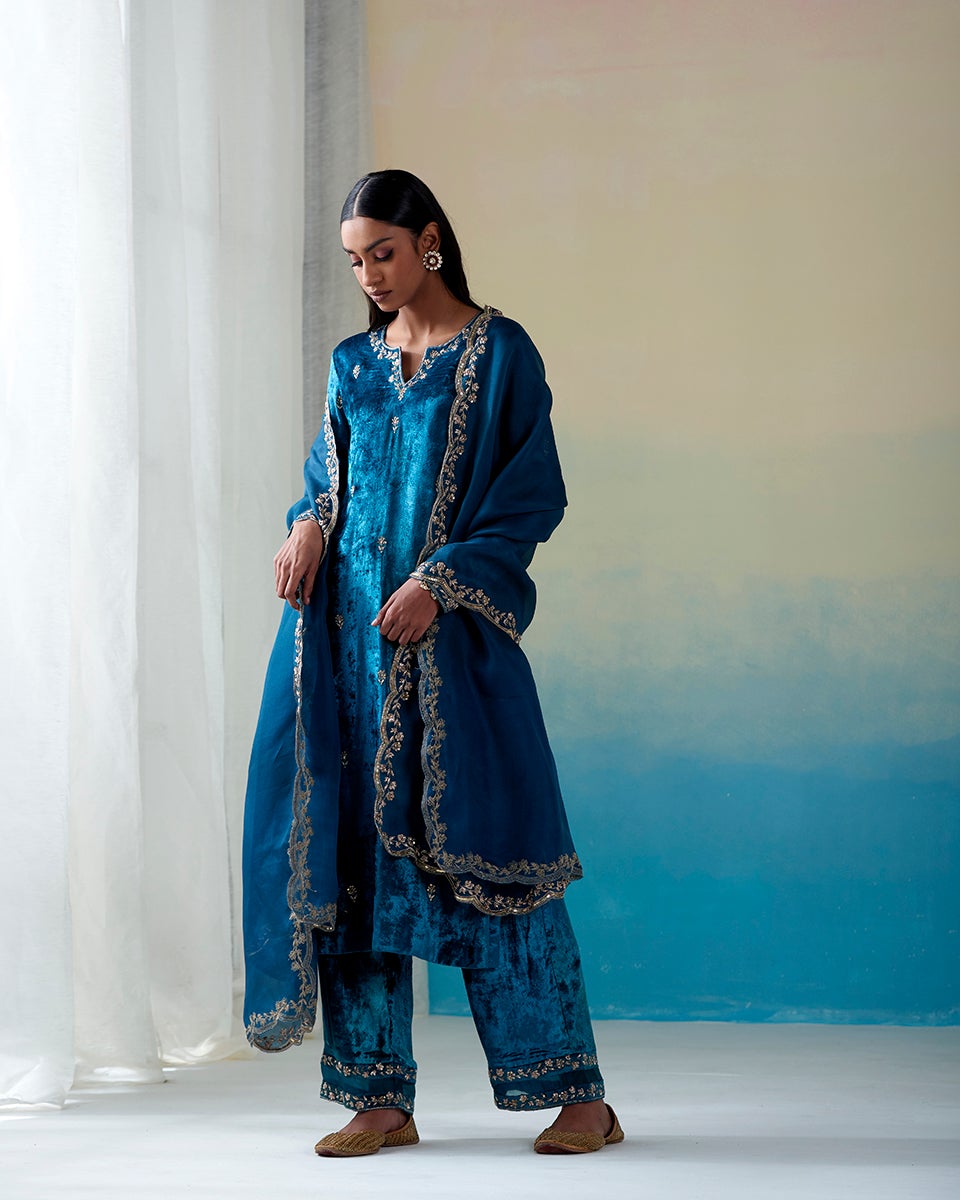 Kurta Set Kanjivaram Dupatta Dress Coral Handcrafted Tissue Silk