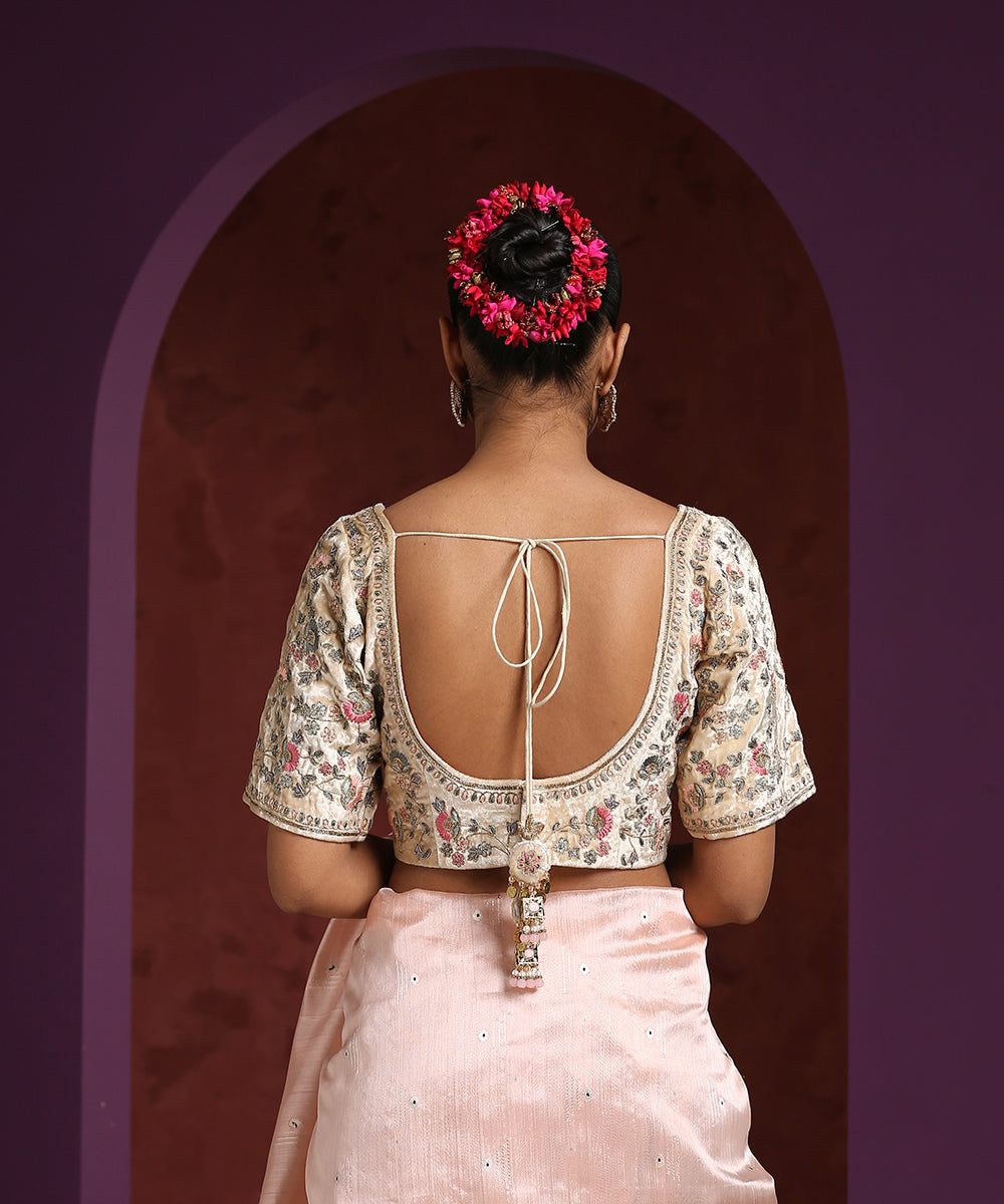 Hand_Embroidered_Beige_Velvet_Blouse_With_Resham_And_Zari_WeaverStory_03