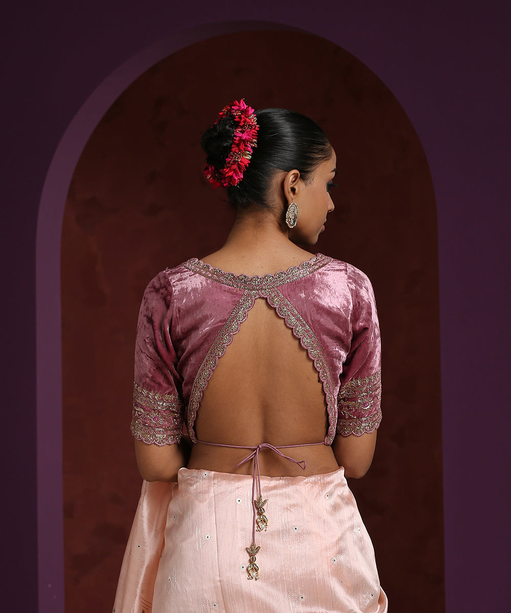 Hand_Embroidered_Scalloped_Onion_Pink_Velvet_Blouse_WeaverStory_03